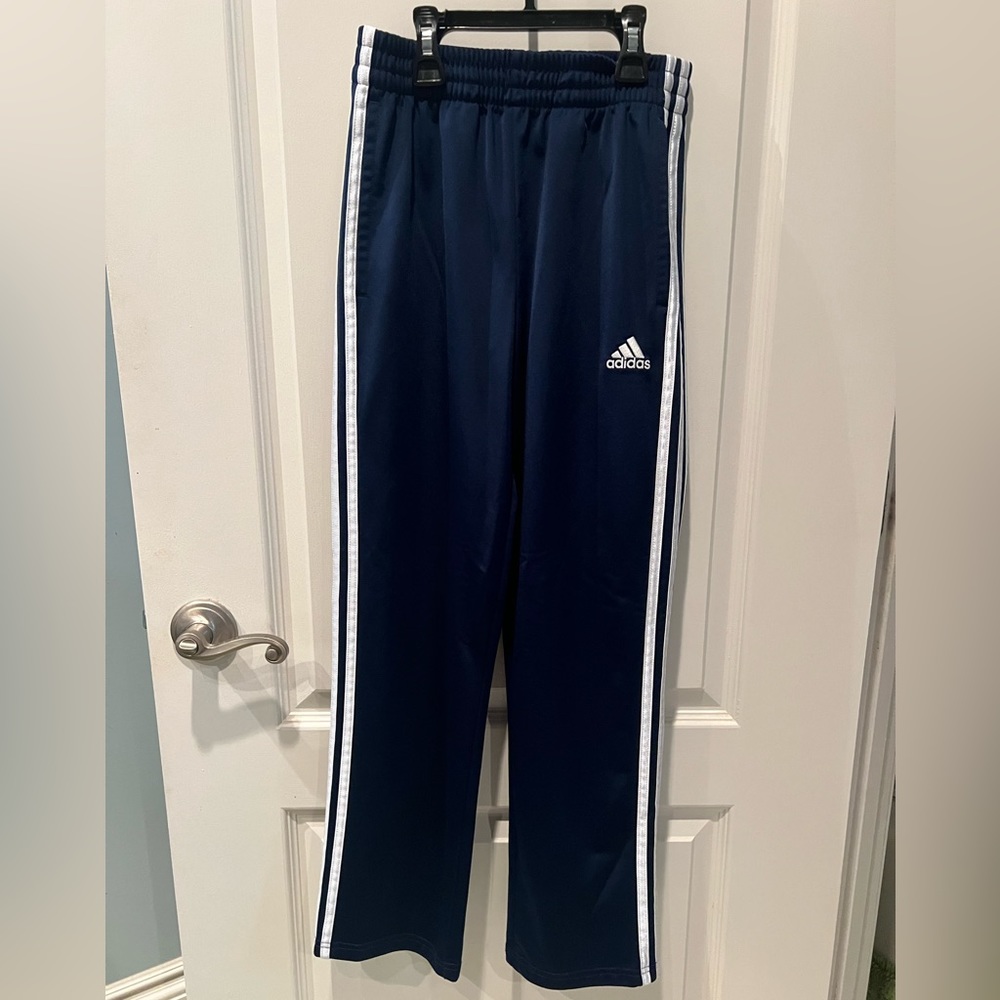 Adidas athletic pants. Navy with white stripes. Size Medium (Boys).